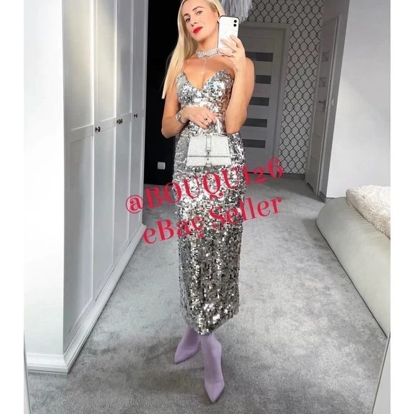 STRAPPY SEQUIN DRESS SILVER SIZE SMALL 9373/567 027/223 - Picture 5 of 12